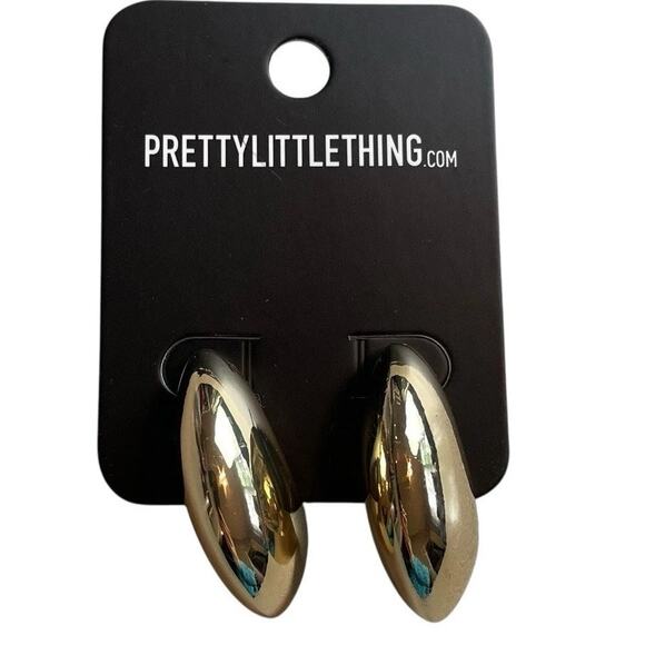 NWT PrettyLittleThing Gold Curved Drop Earrings Chunky Push Back Earrings Gold - Picture 11 of 15